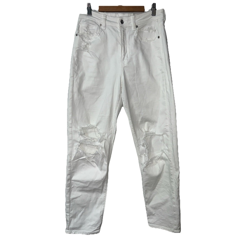 American Eagle Jeans Womens 8L White Straight Distressed Ripped Stretch Denim